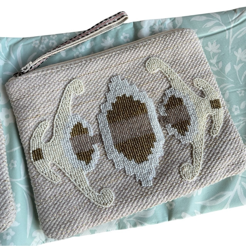 America & Beyond Beaded Wristlet & Pouch Set Light Tan